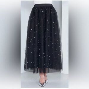 Jon & Anna Black Midi Skirt with Pearl Details NEW! Sz.Med